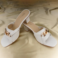 gold chain white heels for women